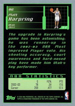 2003-04 Topps Rookie Matrix #86 Matt Harpring Back