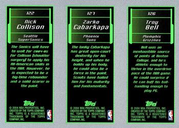 2003-04 Topps Rookie Matrix #126 / 127 / 122 Troy Bell / Zarko Cabarkapa / Nick Collison Back