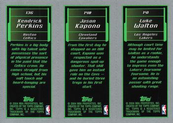2003-04 Topps Rookie Matrix #141 / 140 / 136 Luke Walton / Jason Kapono / Kendrick Perkins Back