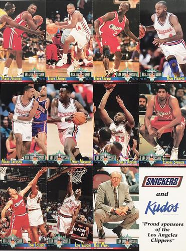 1993-94 Jam Session Los Angeles Clippers Team Night Sheet SGA - Full Sheet #NNO Mark Aguirre / Terry Dehere / Gary Grant / Ron Harper / Mark Jackson / Danny Manning / Stanley Roberts / Elmore Spencer / Tom Tolbert / Loy Vaught / Bob Weiss Front