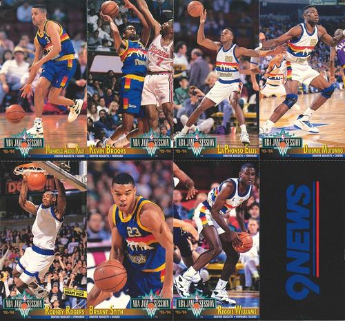 1993-94 Jam Session Denver Nuggets Team Night Sheet SGA - Full Sheet #NNO Mahmoud Abdul-Rauf / Kevin Brooks / LaPhonso Ellis / Dikembe Mutombo / Rodney Rogers / Bryant Stith / Reggie Williams Front