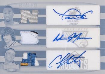2006-07 Topps Triple Threads - Relics Combos Autographs Press Plates Cyan #TTRCA-1 Dwyane Wade / Adam Morrison / Carmelo Anthony Front
