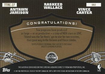 2006-07 Topps Triple Threads - Relics Combos Gold #TTRC-27 Vince Carter / Rasheed Wallace / Antawn Jamison Back