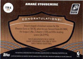 2006-07 Topps Triple Threads - Relics Sepia #TTR-6 Amare Stoudemire Back