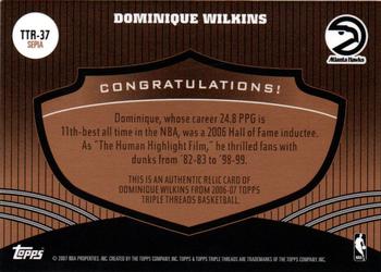 2006-07 Topps Triple Threads - Relics Sepia #TTR-37 Dominique Wilkins Back