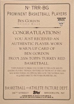 2006-07 Topps Turkey Red - Relics #TRR-BG Ben Gordon Back