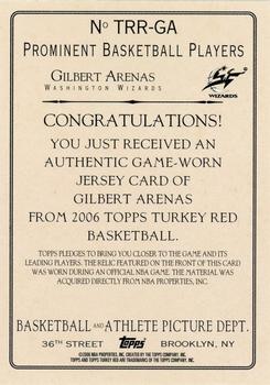 2006-07 Topps Turkey Red - Relics #TRR-GA Gilbert Arenas Back