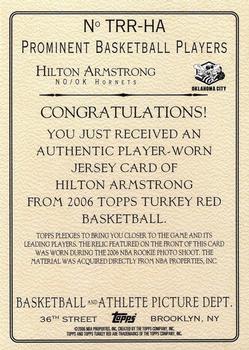 2006-07 Topps Turkey Red - Relics #TRR-HA Hilton Armstrong Back
