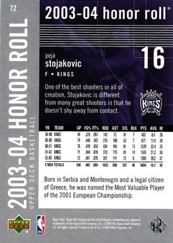 2003-04 Upper Deck Honor Roll #72 Peja Stojakovic Back