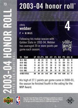 2003-04 Upper Deck Honor Roll #73 Chris Webber Back