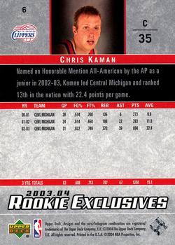 2003-04 Upper Deck Rookie Exclusives #6 Chris Kaman Back