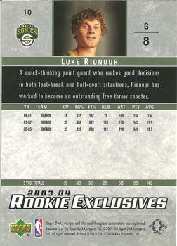 2003-04 Upper Deck Rookie Exclusives #10 Luke Ridnour Back