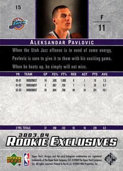 2003-04 Upper Deck Rookie Exclusives #15 Aleksandar Pavlovic Back