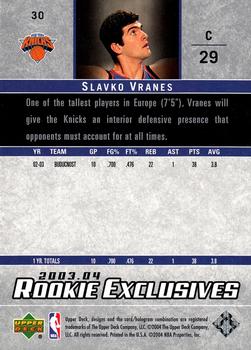 2003-04 Upper Deck Rookie Exclusives #30 Slavko Vranes Back