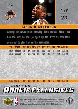 2003-04 Upper Deck Rookie Exclusives #43 Jason Richardson Back