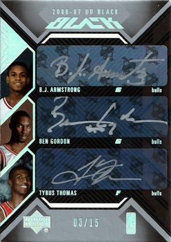 2006-07 UD Black - Autographs Triple #TA-AGT B.J. Armstrong / Ben Gordon / Tyrus Thomas Front