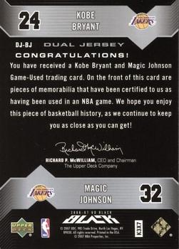 2006-07 UD Black - Jerseys Dual #DJ-BJ Kobe Bryant / Magic Johnson Back