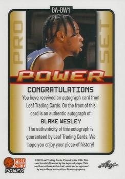 2021-22 Pro Set Power #BA-BW1 Blake Wesley Back