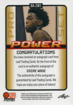 2021-22 Pro Set Power #BA-ZW1 Zaire Wade Back