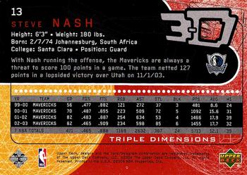 2003-04 Upper Deck Triple Dimensions #13 Steve Nash Back