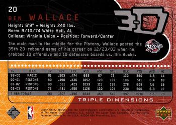 2003-04 Upper Deck Triple Dimensions #20 Ben Wallace Back