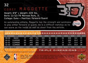 2003-04 Upper Deck Triple Dimensions #32 Corey Maggette Back