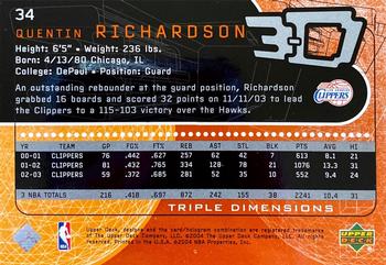 2003-04 Upper Deck Triple Dimensions #34 Quentin Richardson Back