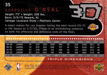 2003-04 Upper Deck Triple Dimensions #35 Shaquille O'Neal Back