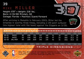 2003-04 Upper Deck Triple Dimensions #39 Mike Miller Back