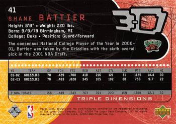 2003-04 Upper Deck Triple Dimensions #41 Shane Battier Back