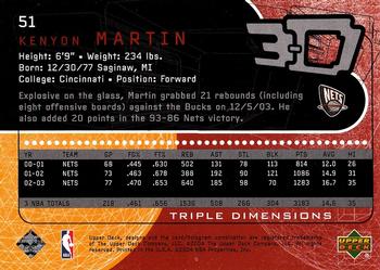2003-04 Upper Deck Triple Dimensions #51 Kenyon Martin Back