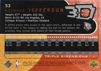 2003-04 Upper Deck Triple Dimensions #53 Richard Jefferson Back