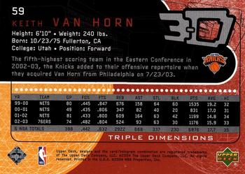 2003-04 Upper Deck Triple Dimensions #59 Keith Van Horn Back