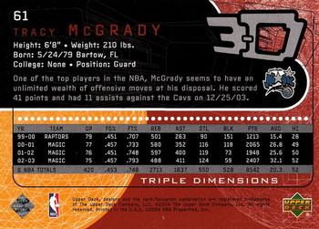 2003-04 Upper Deck Triple Dimensions #61 Tracy McGrady Back