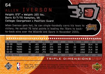 2003-04 Upper Deck Triple Dimensions #64 Allen Iverson Back