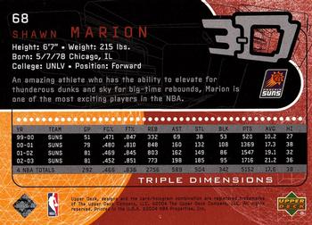 2003-04 Upper Deck Triple Dimensions #68 Shawn Marion Back