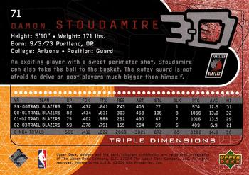 2003-04 Upper Deck Triple Dimensions #71 Damon Stoudamire Back