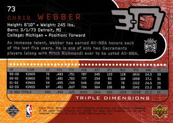 2003-04 Upper Deck Triple Dimensions #73 Chris Webber Back