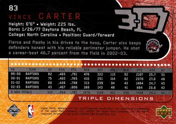 2003-04 Upper Deck Triple Dimensions #83 Vince Carter Back