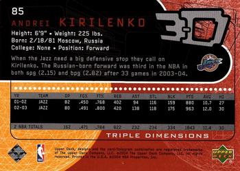 2003-04 Upper Deck Triple Dimensions #85 Andrei Kirilenko Back