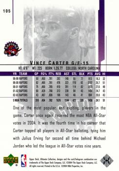 2003-04 Upper Deck Ultimate Collection #105 Vince Carter Back