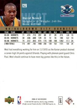 2006-07 UD Reserve - Gold #129 David West Back