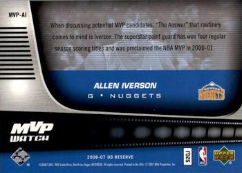 2006-07 UD Reserve - MVP Watch #MVP-AI Allen Iverson Back