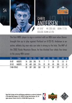 2003-04 Upper Deck #54 Chris Andersen Back