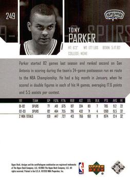 2003-04 Upper Deck #249 Tony Parker Back