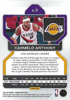 2021-22 Panini Prizm #11 Carmelo Anthony Back