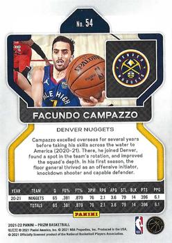 2021-22 Panini Prizm #54 Facundo Campazzo Back