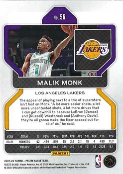2021-22 Panini Prizm #56 Malik Monk Back