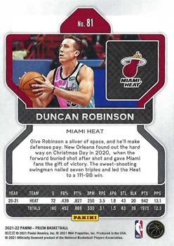 2021-22 Panini Prizm #81 Duncan Robinson Back