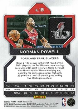 2021-22 Panini Prizm #119 Norman Powell Back